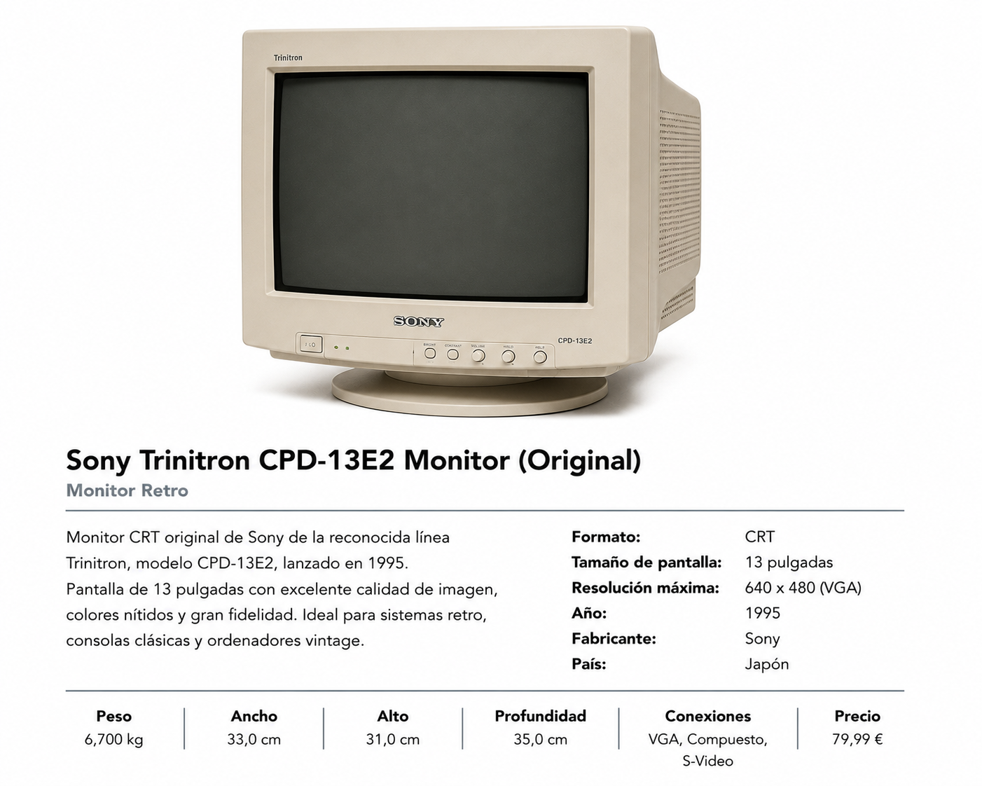 Sony Trinitron CPD-13E2 Monitor Retro (Original)